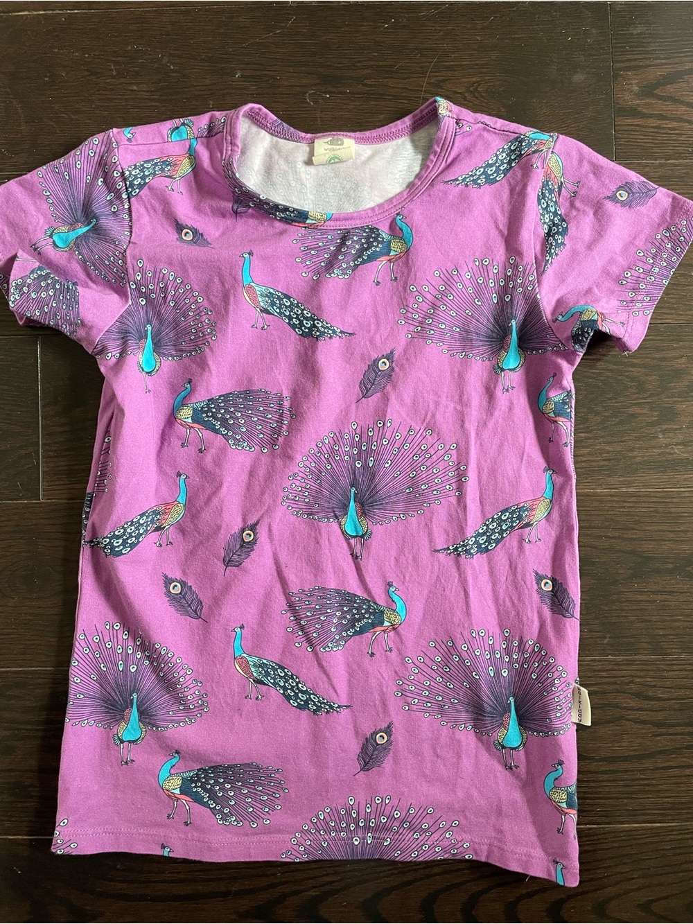 Walkiddy Girls' Purple Peacock Print Tee